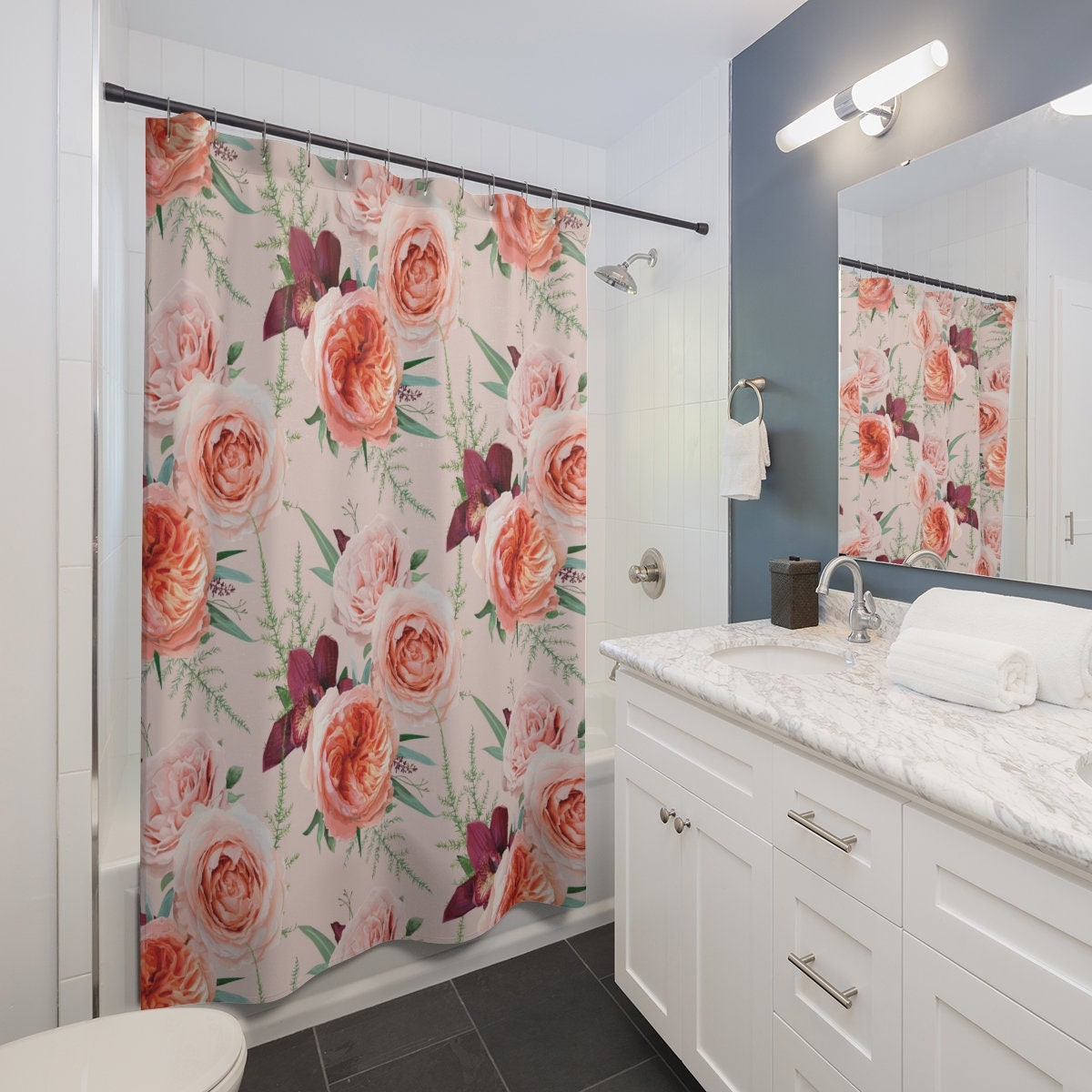 Blush Roses Shower Curtain With Floral Print For A Romantic Ambience