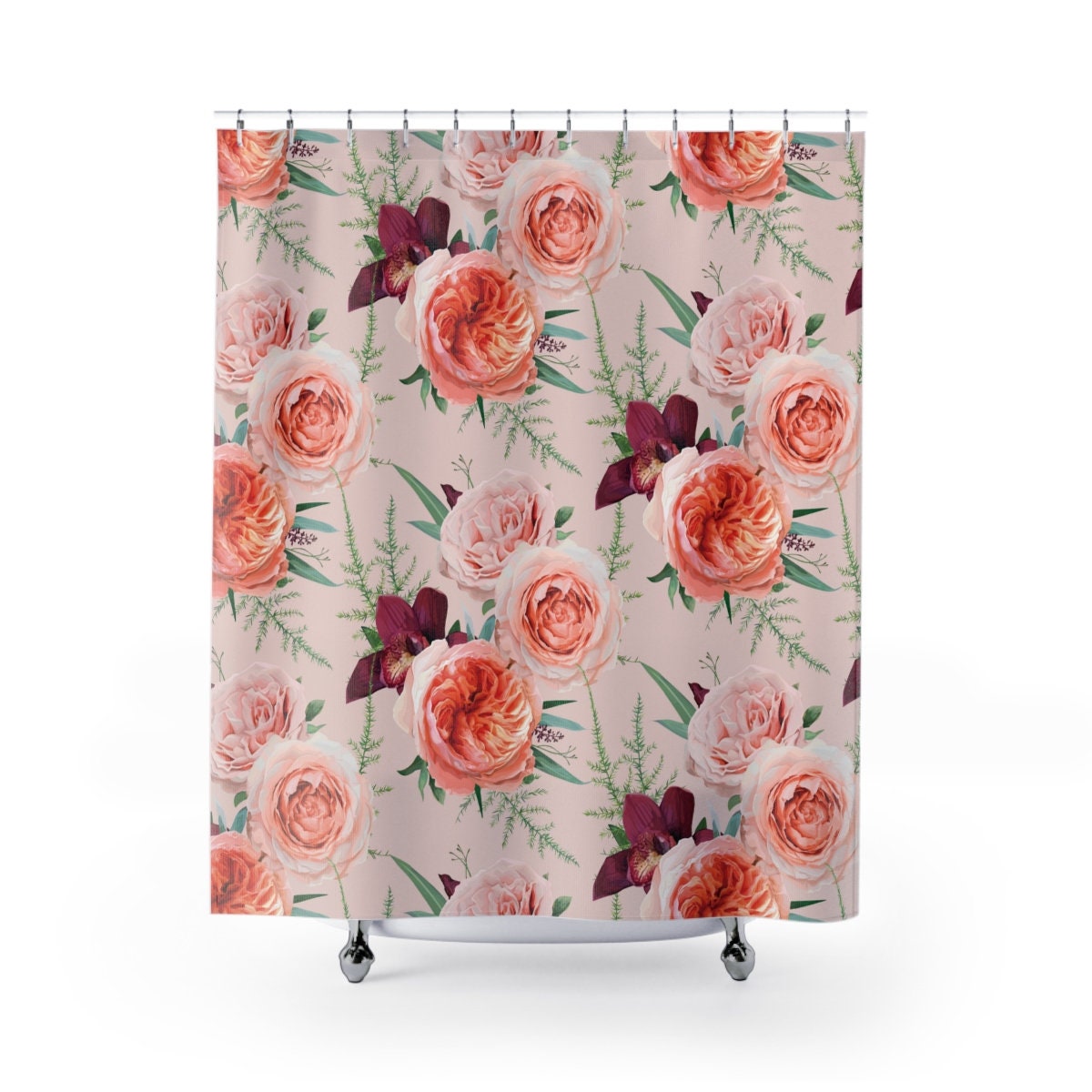 Blush Roses Shower Curtain With Floral Print For A Romantic Ambience - Image 2