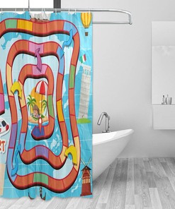Board Game Qilmy Waterproof Bathroom Shower Curtain Set for Modern Bathroom Decor