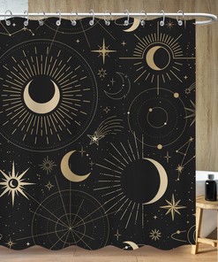 Bohemia Art Simple Lines Stars and Moon Print Shower Curtain - Minimalist Bathroom Decor
