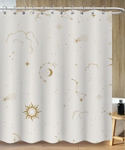 Bohemia Constellation Simple Planet Moon Print Shower Curtain - Minimalist Bathroom Decor