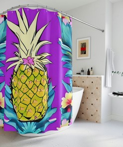 Bohemian Bathroom Decor With Hawaiian Pineapple Shower Curtain