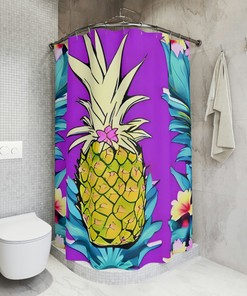 Bohemian Bathroom Decor With Hawaiian Pineapple Shower Curtain