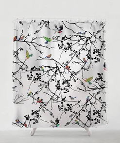 Bohemian Birds On Branches Shower Curtain For Unique Wedding Gift, Bathroom Art Decor.