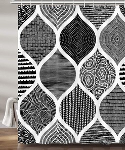 Bohemian Black And White Waterproof Shower Curtain For Bathroom Decor