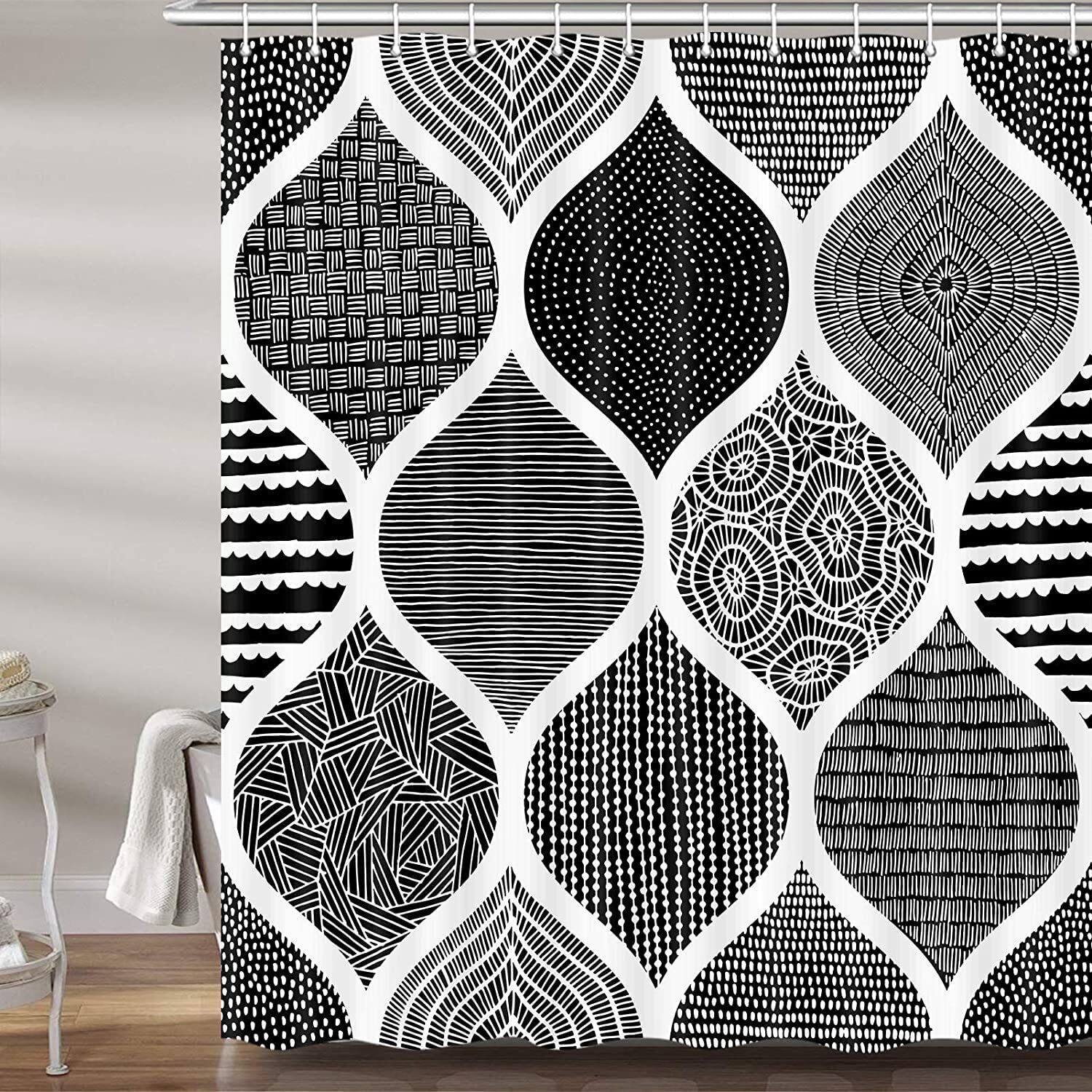 Bohemian Black And White Waterproof Shower Curtain For Bathroom Decor