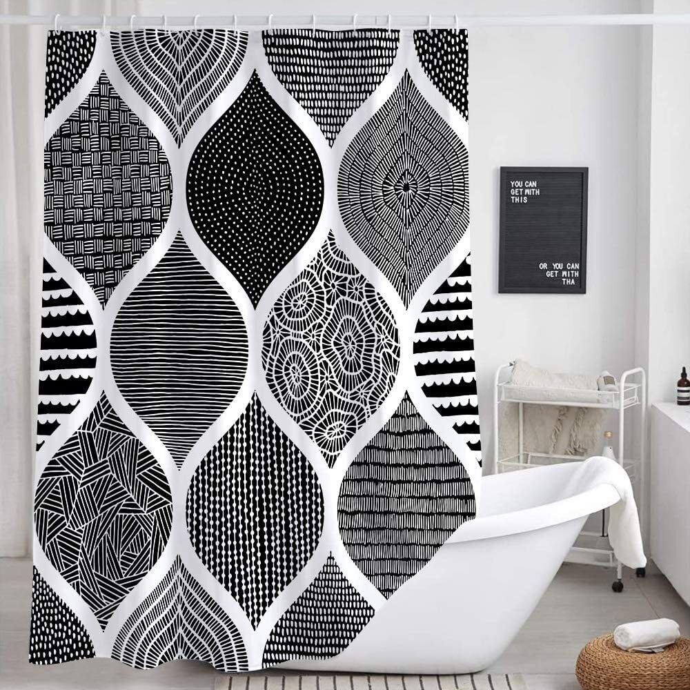 Bohemian Black And White Waterproof Shower Curtain For Bathroom Decor - Image 2