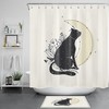 Bohemian Black Cat Shower Curtain With Star, Moon, And Plant Flowers Print For Bathroom
