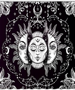 Bohemian Black White Sun Moon Shower Curtain for India-Inspired Bathroom Decor