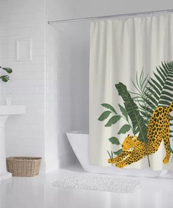 Bohemian Cheetah Shower Curtain, Tropical Bathroom Decor