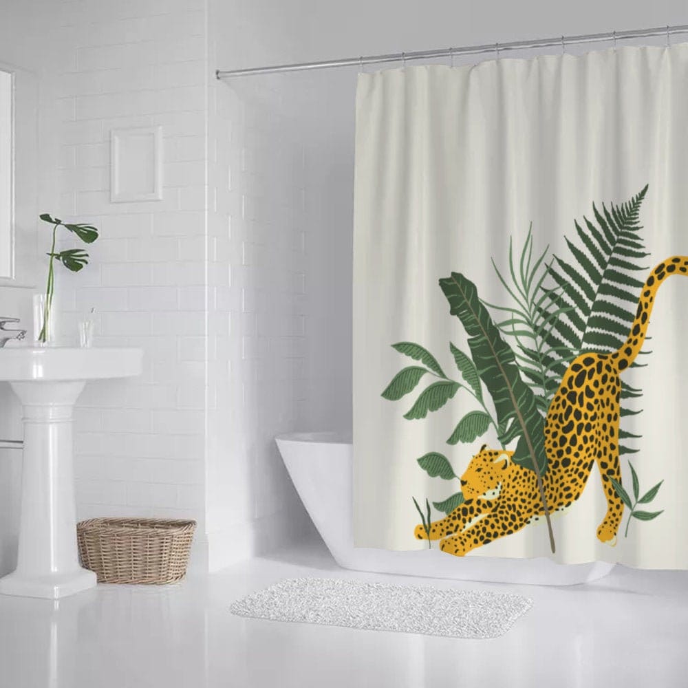 Bohemian Cheetah Shower Curtain, Tropical Bathroom Decor