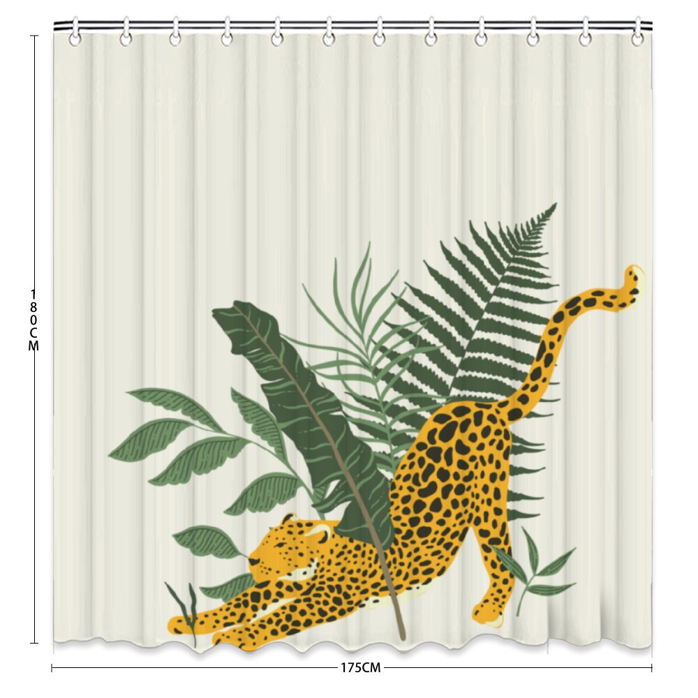 Bohemian Cheetah Shower Curtain, Tropical Bathroom Decor - Image 2