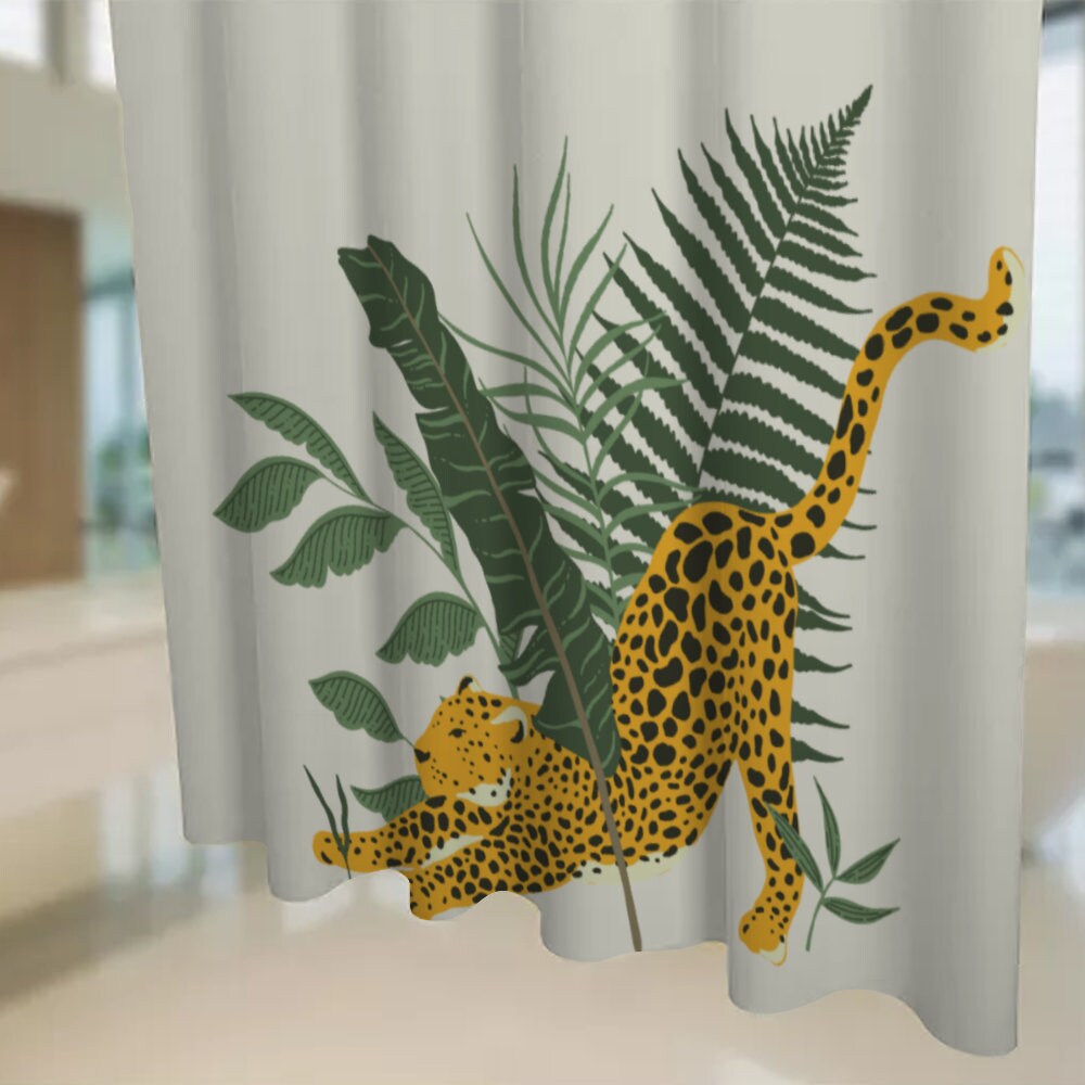 Bohemian Cheetah Shower Curtain, Tropical Bathroom Decor - Image 3