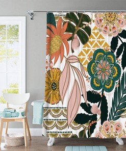 Bohemian Chic Floral Shower Curtain With Colorful Boho Design, Ideal For House