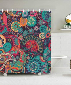 Bohemian Chic Floral Shower Curtain With Colorful Boho Flower Design, Perfect For House Warming Gift