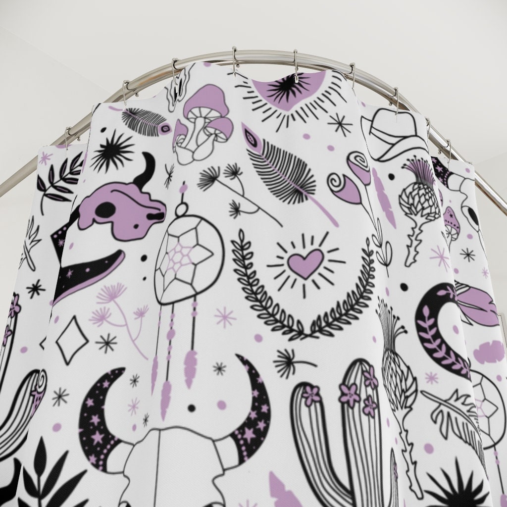 Bohemian Cowgirl Rodeo Shower Curtain, Skull And Feather Print, Cute Bathroom Decor, Boho Style - Image 2
