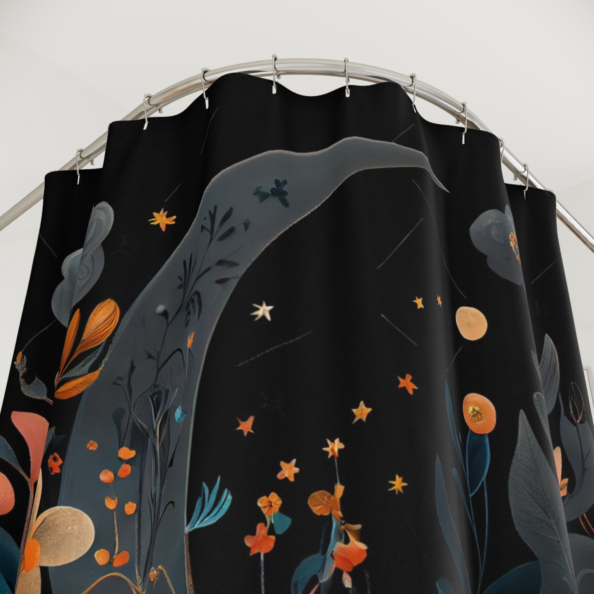 Bohemian Dark Boho Floral Moon Print Shower Curtain For Ethereal Bathroom Decor - Image 2