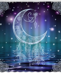 Bohemian Dream Catcher Moon Shower Curtain for Hippie Bathroom Decor
