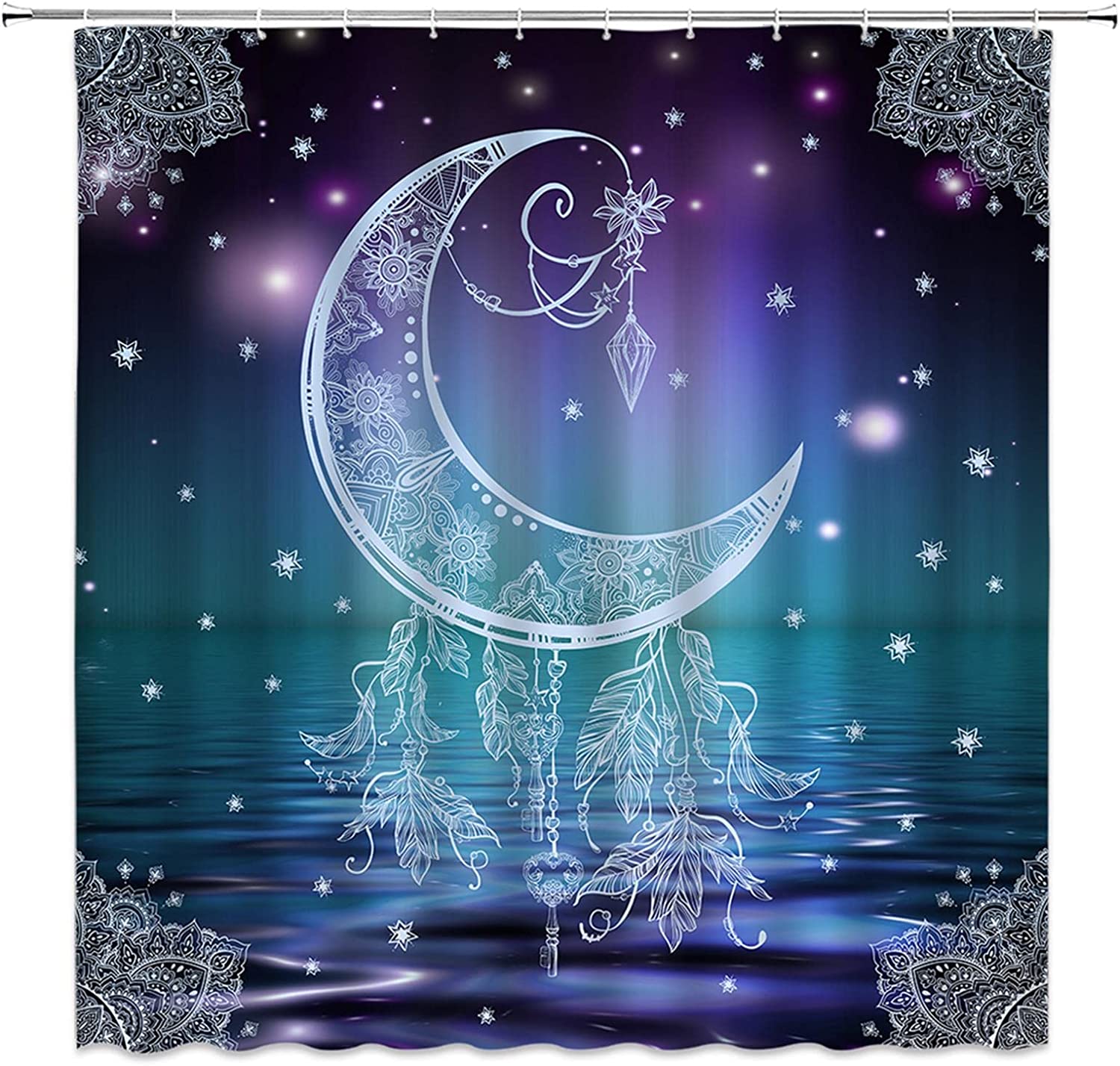 Bohemian Dream Catcher Moon Shower Curtain for Hippie Bathroom Decor