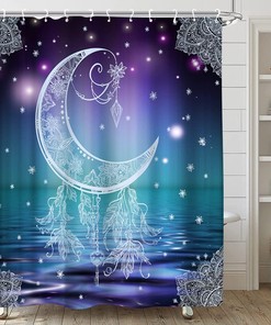 Bohemian Dream Catcher Moon Shower Curtain for Hippie Bathroom Decor
