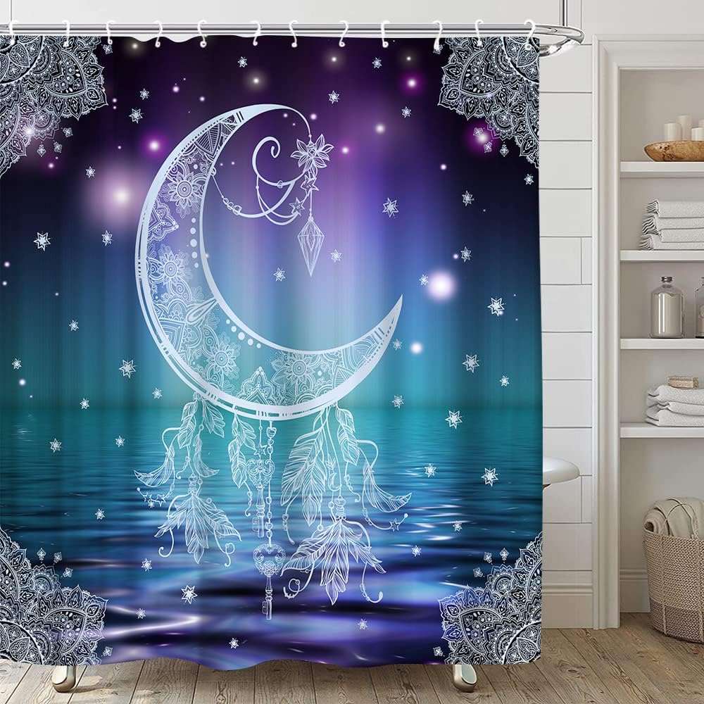 Bohemian Dream Catcher Moon Shower Curtain for Hippie Bathroom Decor