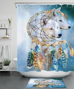 Bohemian Dreamcatcher And White Wolf Print Shower Curtain For Bathroom