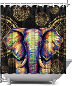 Bohemian Elephant And Mandala Flower Abstract Shower Curtain For Bathroom Decor,