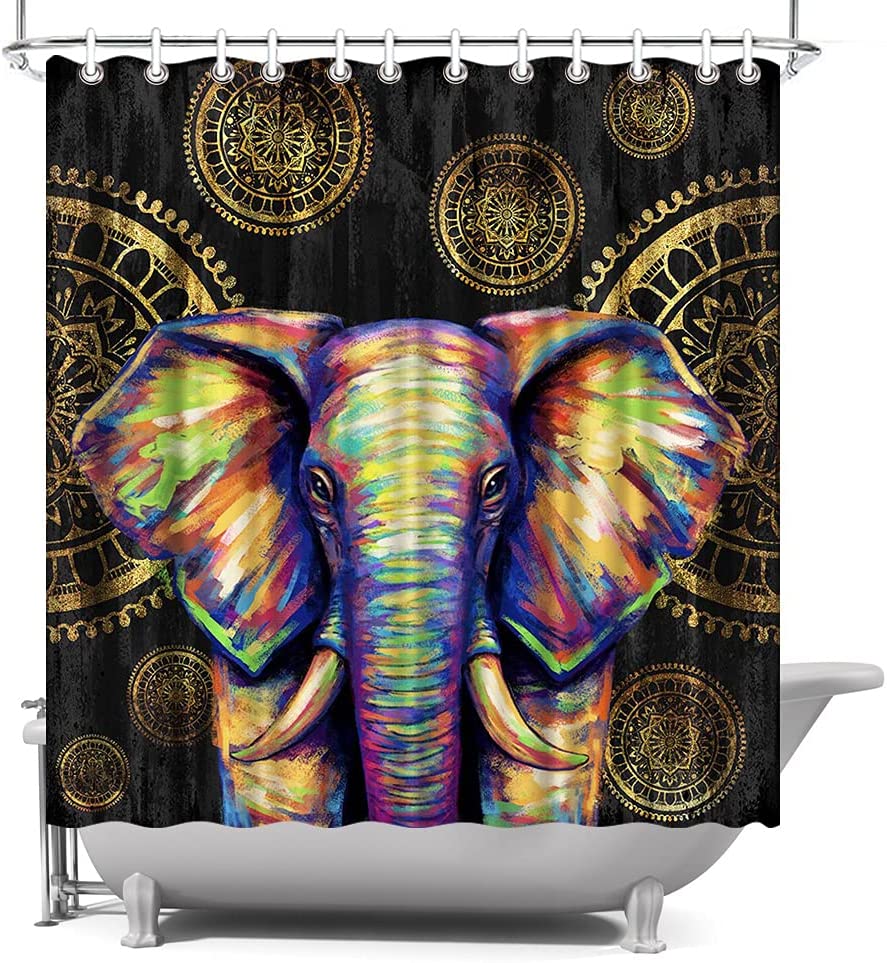 Bohemian Elephant And Mandala Flower Abstract Shower Curtain For Bathroom Decor,