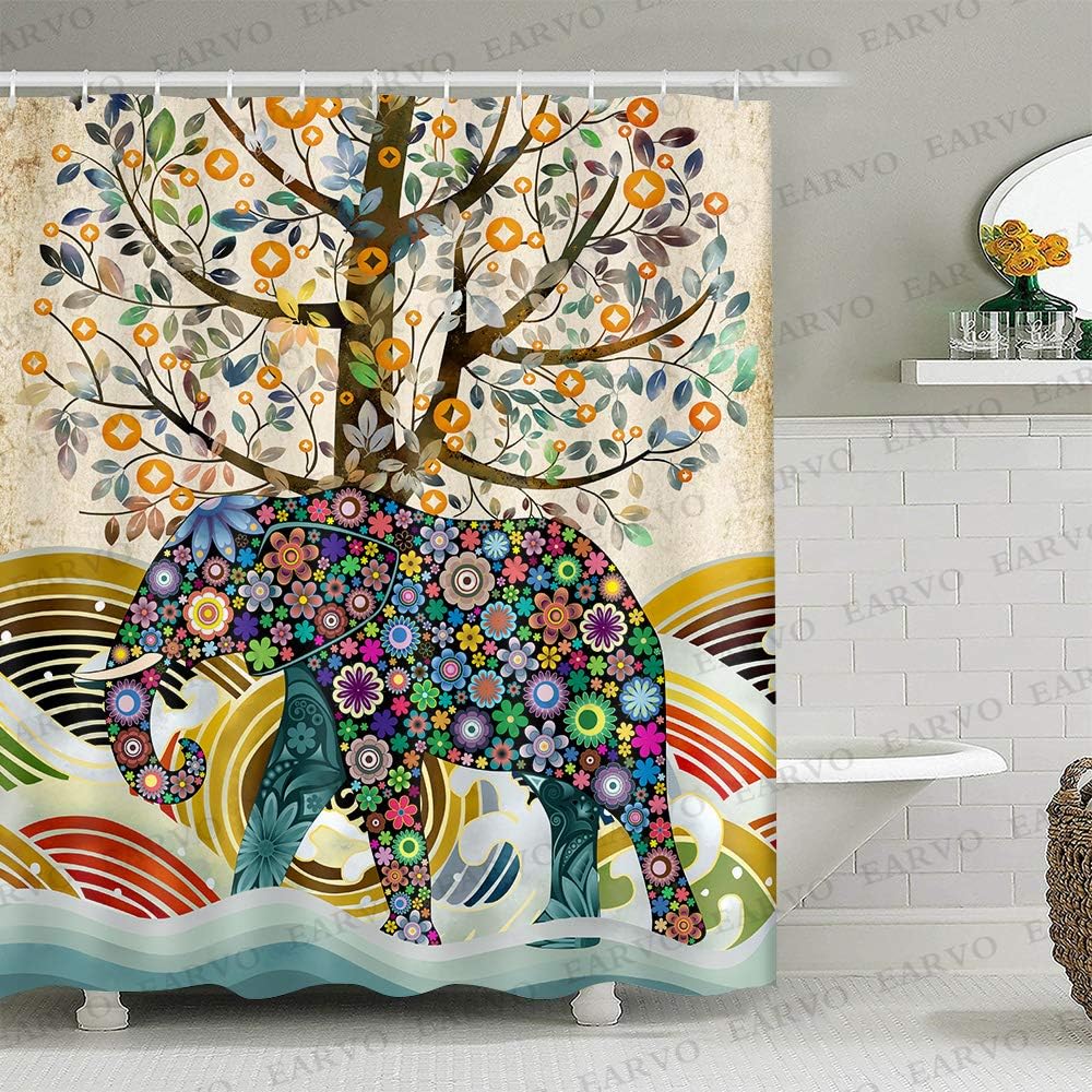 Bohemian Elephant Floral Shower Curtain For An Exotic Bathroom Decor, Ethnic Bathroom Accessories
