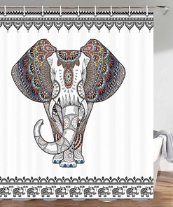 Bohemian Elephant Mandala Shower Curtain, Black and White Bathroom Decor 