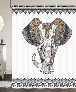 Bohemian Elephant Mandala Shower Curtain, Black and White Bathroom Decor