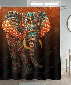 Bohemian Elephant Shower Curtain, Paisley Indian Vintage Ethnic Bathroom Decor