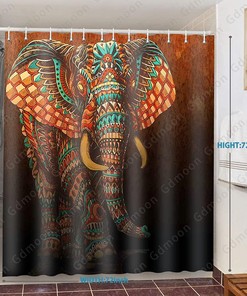 Bohemian Elephant Shower Curtain, Paisley Indian Vintage Ethnic Bathroom Decor