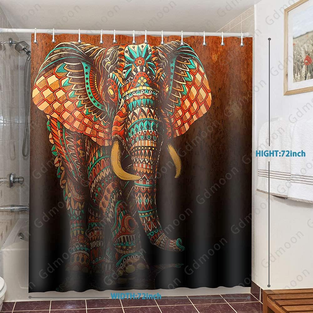 Bohemian Elephant Shower Curtain, Paisley Indian Vintage Ethnic Bathroom Decor