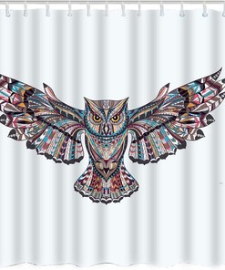 Bohemian Ethnic Bird Wild Owls Boho Aztec Feather Print Shower Curtain