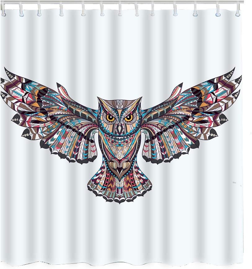 Bohemian Ethnic Bird Wild Owls Boho Aztec Feather Print Shower Curtain