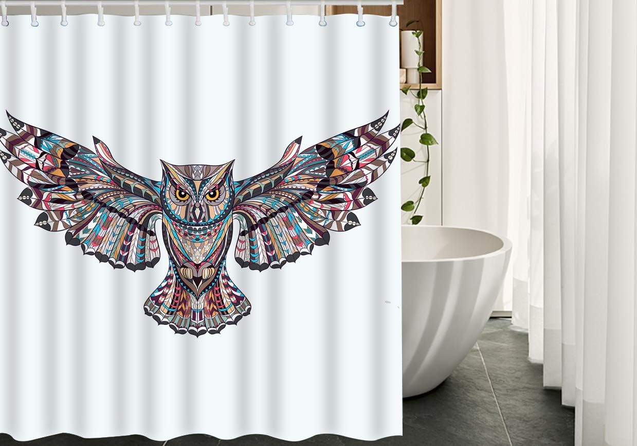Bohemian Ethnic Bird Wild Owls Boho Aztec Feather Print Shower Curtain