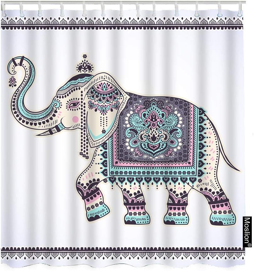 Bohemian Ethnic Elephants with Lotus Flower Shower Curtain