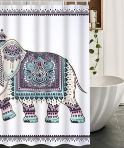 Bohemian Ethnic Elephants with Lotus Flower Shower Curtain