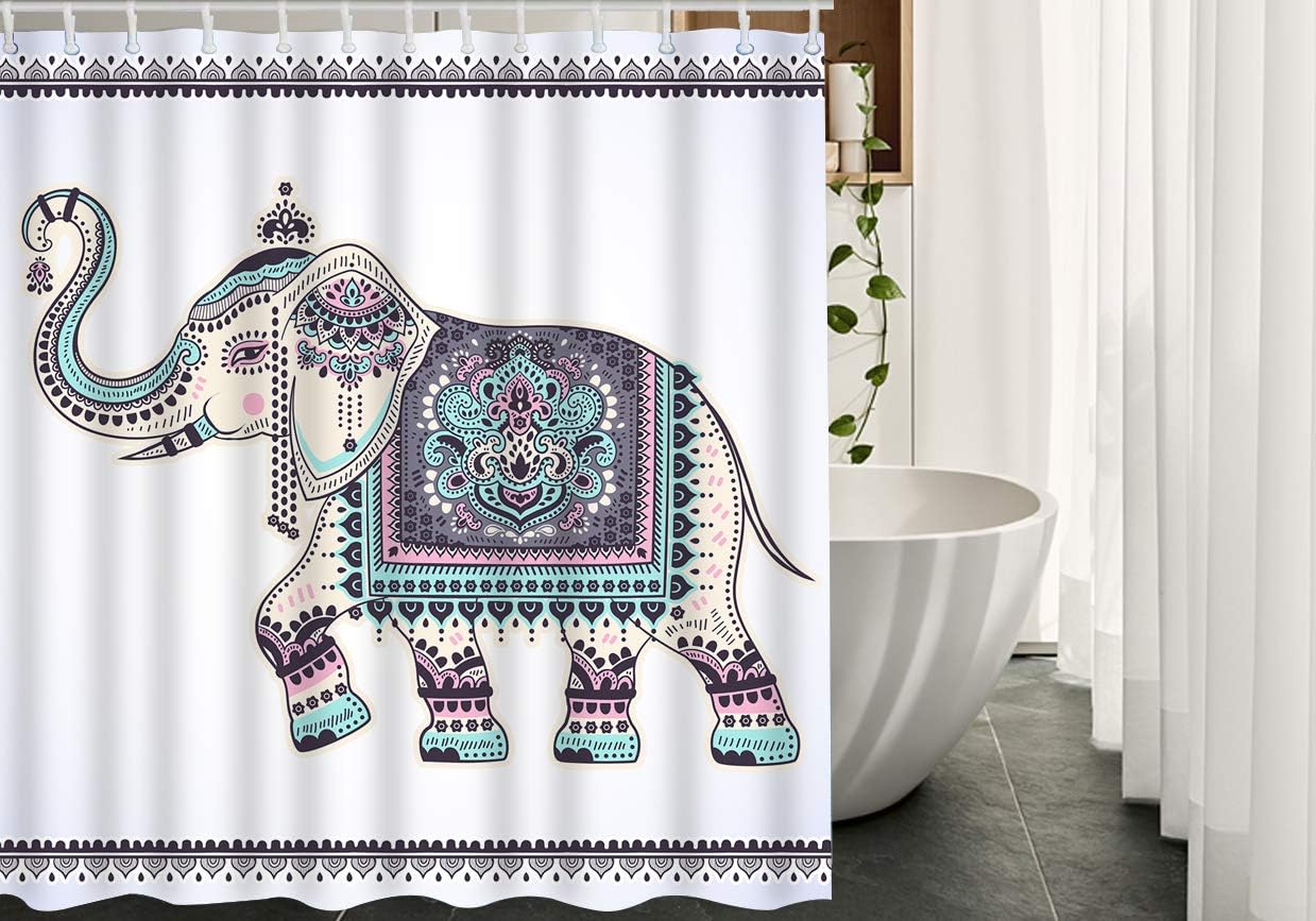 Bohemian Ethnic Elephants with Lotus Flower Shower Curtain