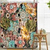 Bohemian Floral Retro Funky Bright Shower Curtain, Aesthetic Bathroom Decor, Botanical Print 