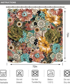 Bohemian Floral Retro Funky Bright Shower Curtain, Aesthetic Bathroom Decor, Botanical Print