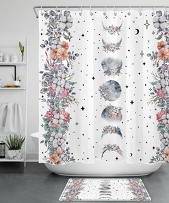 Bohemian Flowers Shower Curtain - Moon Phase Abstract Bathroom Accessory