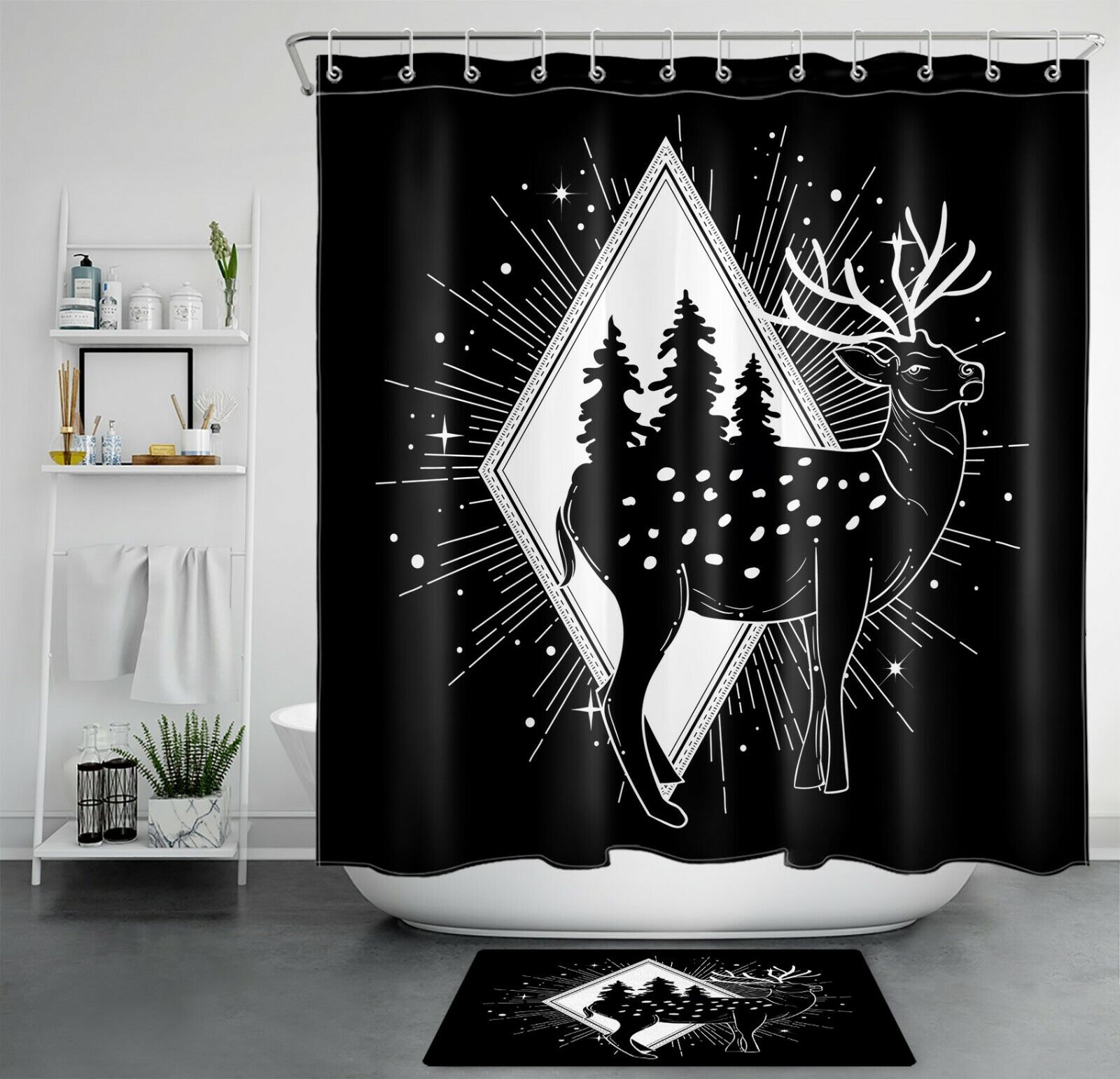 Bohemian Forest Elk Shower Curtain For Bathroom
