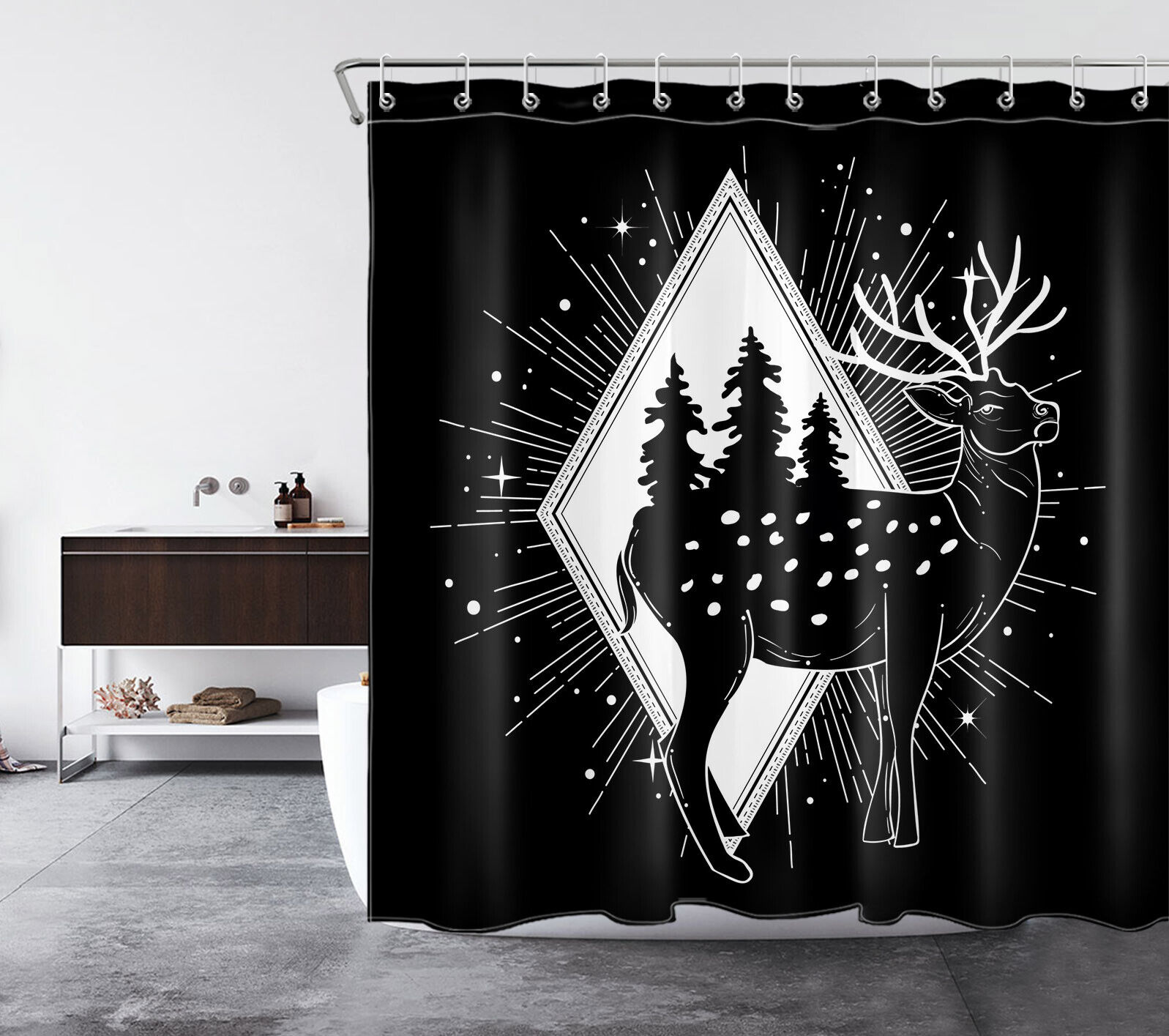 Bohemian Forest Elk Shower Curtain For Bathroom - Image 2