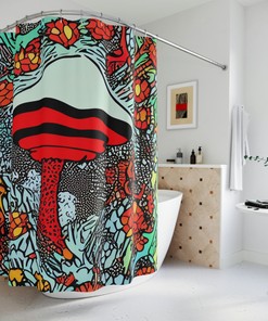 Bohemian Home Decor with Custom and Unique Magic Mushrooms Shower Curtain, Trippy and Psychedelic Shroom Print. 
