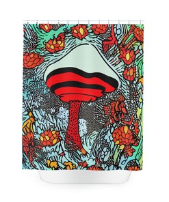 Bohemian Home Decor with Custom and Unique Magic Mushrooms Shower Curtain, Trippy and Psychedelic Shroom Print.