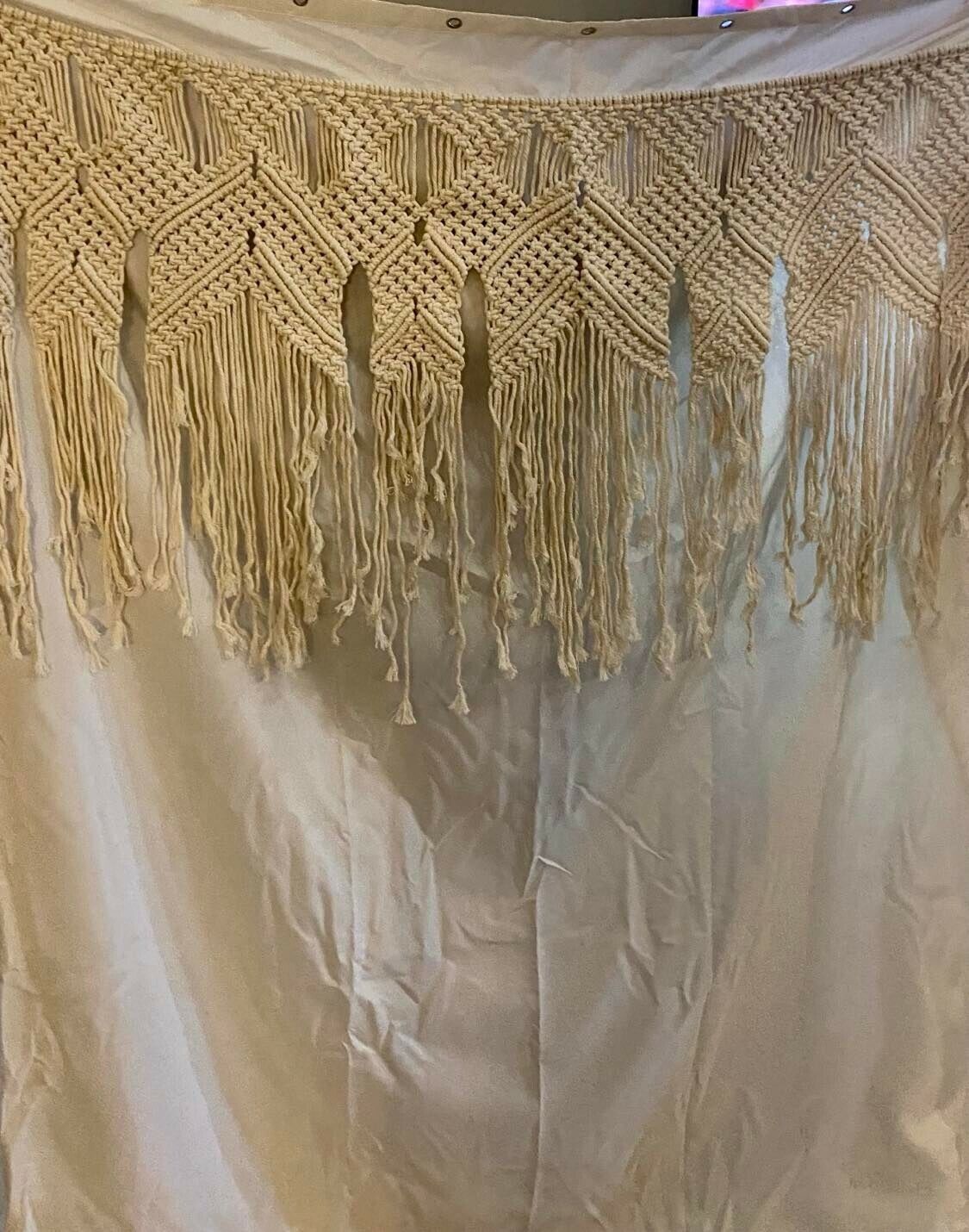 Bohemian Ivory Macrame Shower Curtain for a Vintage Bathroom