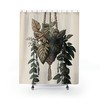 Bohemian Jungle Leaves Print Shower Curtain With Macrame Plant Hanger