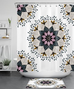 Bohemian Leaf And Floral Print Shower Curtain For Bathroom Decor